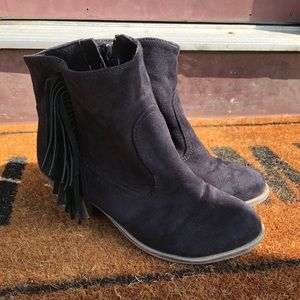 Black suede fringe booties